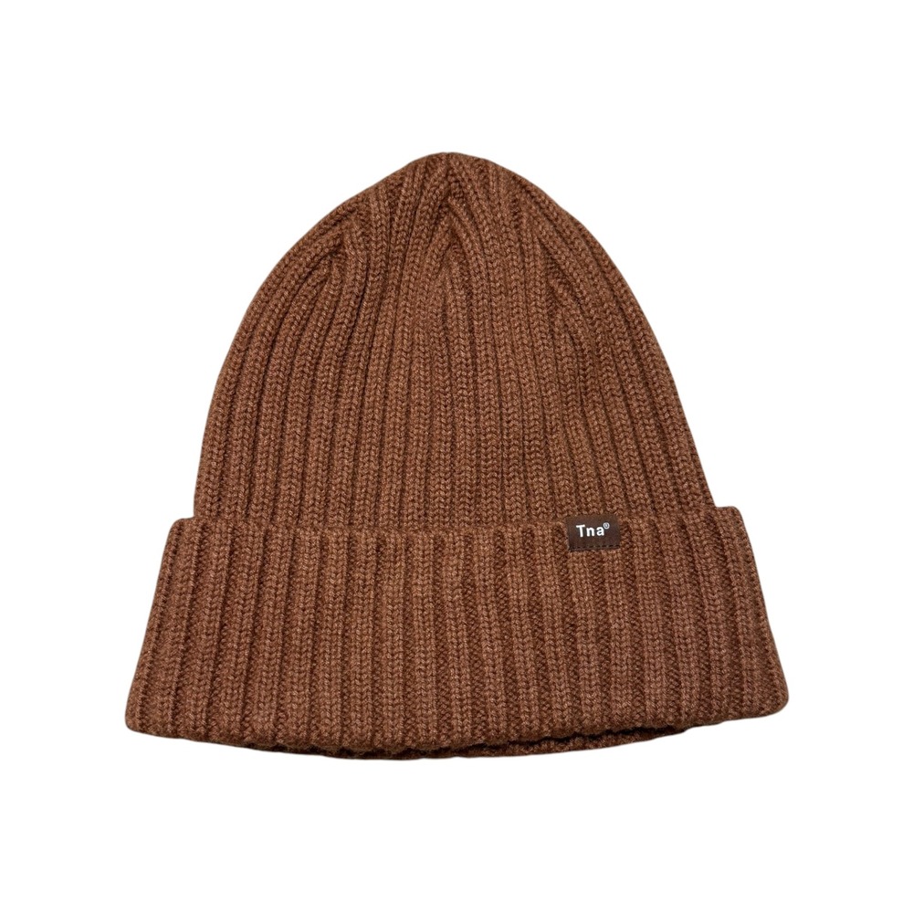 Tna Aritzia Brown Ribbed Knit Wool Blend Cuffed Beanie Hat OS